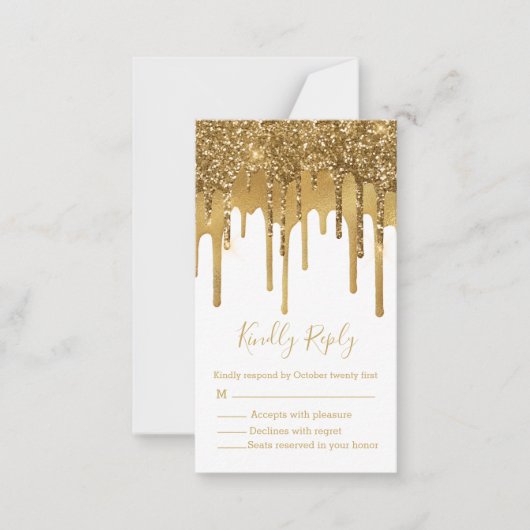 Gouden druppelende glitters RSVP trouwbriefkaart Notitiekaartje (Voorkant)