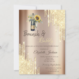 Gouden druppels, Champagne, Zonnebloemen Bruidsdou Kaart