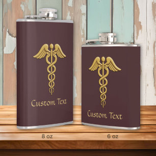 Gouden Dubbele Slang Caduceus Heupfles