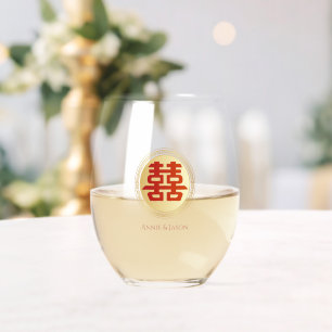 Gouden Dubbele Xi Pioen Chinese Bruiloft Wijnglas Zonder Voet