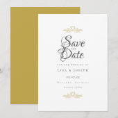 Gouden Duiven en Hart Elegant Schrift Save The Date (Voorkant / Achterkant)