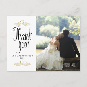 Gouden Duiven en Harten Trouwfoto Bedankt Briefkaart