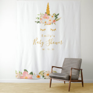 Gouden Eenhoorn Baby Shower Achtergrond Wandkleed