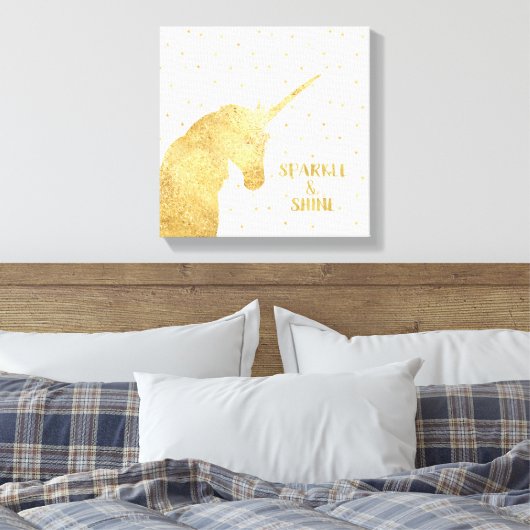 Gouden Eenhoorn Sterren Sparkle en Shine Canvas Afdruk (Insitu (Slaapkamer))