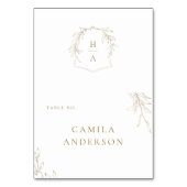 Gouden eenvoudige botanische kuif monogram plaats  kaart (Voorkant)