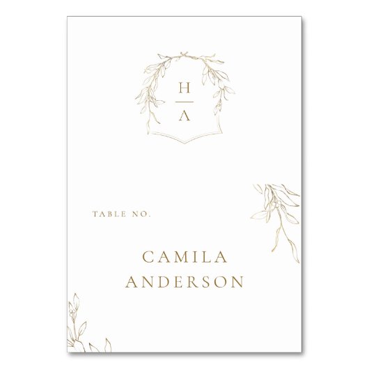Gouden eenvoudige botanische kuif monogram plaats  kaart (Voorkant)