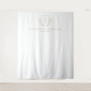 Gouden Eenvoudige Elegante Kersenbloesem Monogram Wandkleed