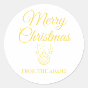 Gouden Eenvoudige Kalligrafie Vrolijke Kerstklassi Ronde Sticker