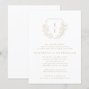 Gouden Eenvoudige Kersenbloesem Crest Monogram Huw Kaart