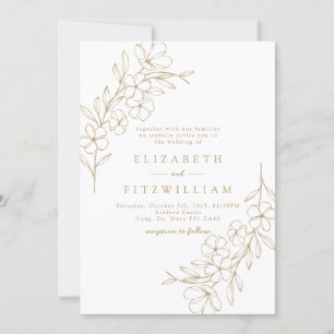 Gouden Eenvoudige Kersenbloesem Hand getrokken Kra Kaart