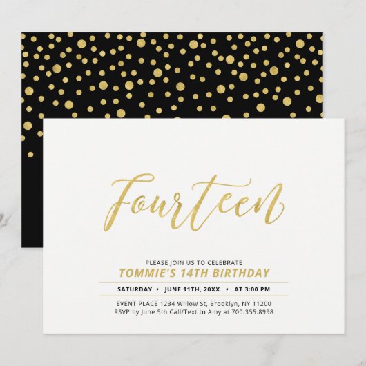 Gouden Eenvoudige Moderne Lettertype 14e Verjaarda Kaart (Voorkant / Achterkant)