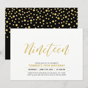 Gouden Eenvoudige Moderne Lettertype 19e Verjaarda Kaart