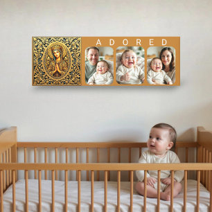 Gouden Eerbiedige Maagd Maria - AANBIDDELIJKE Baby Canvas Afdruk