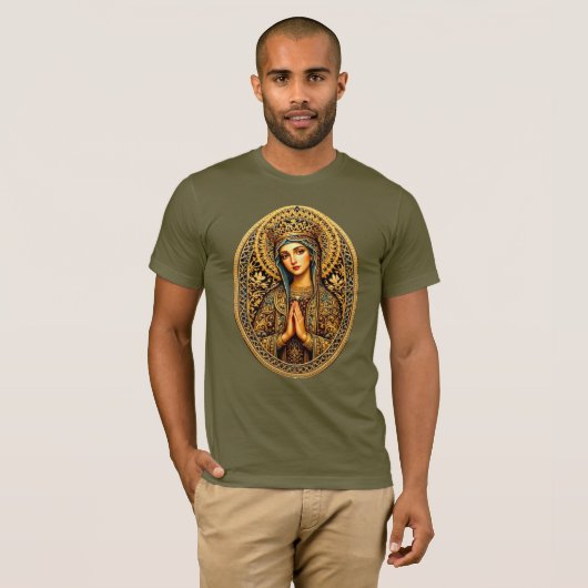 Gouden Eerbiedwoning Maagd Maria T-shirt (Voorkant volledig)