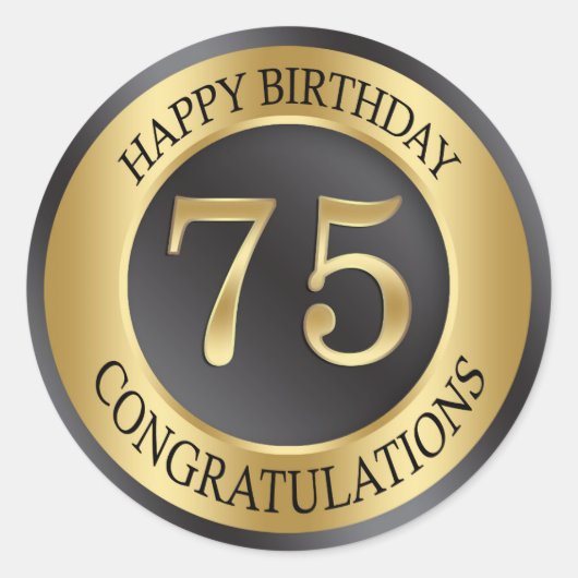 Gouden effect 75e verjaardag ronde sticker (Voorkant)
