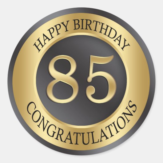 Gouden effect 85e verjaardag ronde sticker (Voorkant)