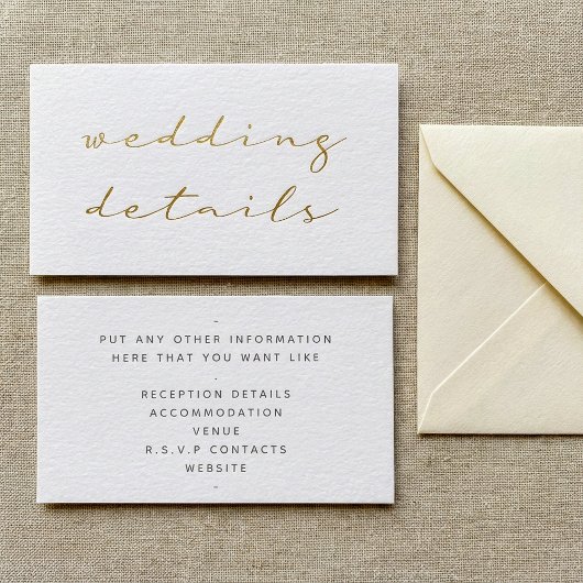 Gouden effect script, de details wit informatiekaartje