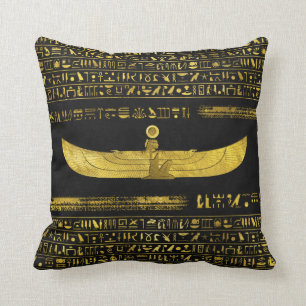 Gouden Egyptische God Ornament op zwart leer Kussen