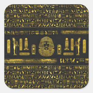 Gouden Egyptische Sfinx op zwart leer Vierkante Sticker