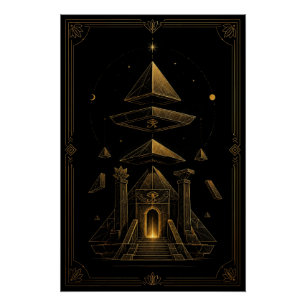 Gouden Egyptische tempelportaal en zwevende pirami Perfect Poster