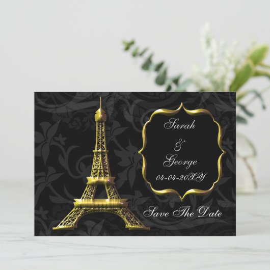gouden Eiffeltoren Franse bruiloft Opslaan Datum Save The Date (Staand voorkant)