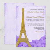  gouden Eiffeltoren Paarse Rozen bruiloft Kaart (Voorkant / Achterkant)