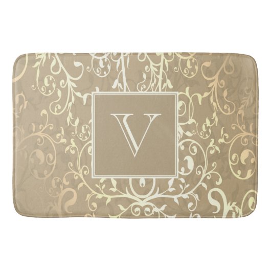 Gouden Elegante Bloei Monogram Badmat (Voorkant)