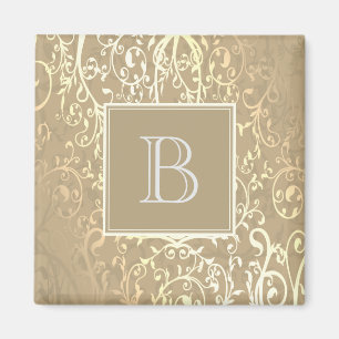 Gouden Elegante Bloeiende Monogram Magneet
