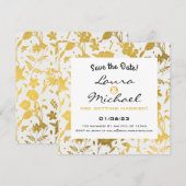 Gouden Elegante Bloem Bruiloft Uitnodiging (Voorkant / Achterkant)