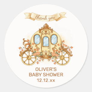 Gouden Elegante Bloem Prins Koets Baby Shower Ronde Sticker