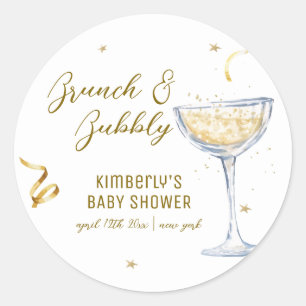 Gouden Elegante Brunch Bubbly Champagne Baby showe Ronde Sticker