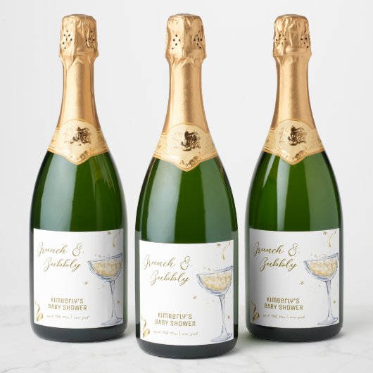 Gouden Elegante Brunch Bubbly Champagne Baby showe Sparkling Wijnetiket (Flessen)