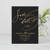 Gouden Elegante Calligraphy Bruiloft Save the Date (Staand voorkant)