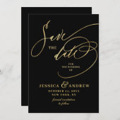 Gouden Elegante Calligraphy Trouw Save the Date (Voorkant / Achterkant)