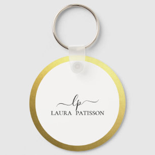 Gouden elegante chique script met monogram sleutelhanger