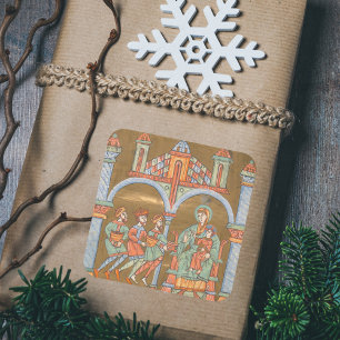 Gouden Elegante Driekoningen Kerstmis Geboorte Mid Vierkante Sticker