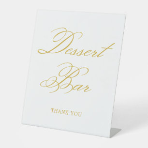 Gouden Elegante Kalligrafie Bruiloft Dessertbar Reclamebord Met Voetstuk