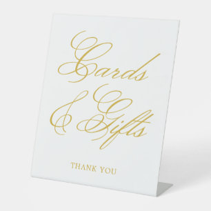 Gouden Elegante Kalligrafie Huwelijkskaarten & Cad Reclamebord Met Voetstuk