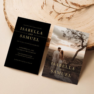 Gouden Elegante Klassieke Typografie Fotobruiloft Kaart