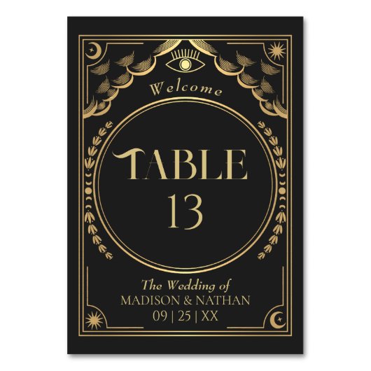 gouden elegante mystieke tarot bruiloft kaart (Achterkant)