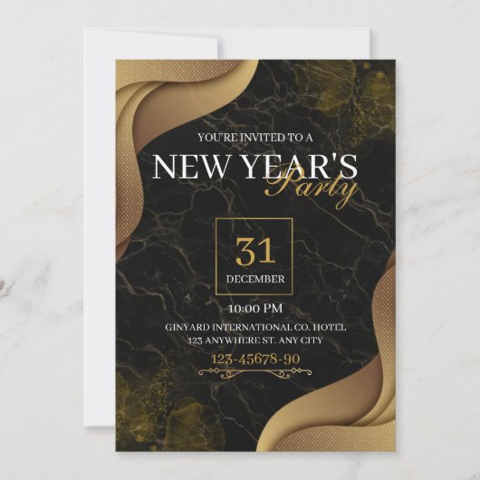 Gouden Elegante Oud en Nieuw Feestuitnodiging Kaart (Voorkant)