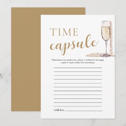 Gouden Elegante Parels en Prosecco Time Capsule Ka Kaart (Voorkant / Achterkant)