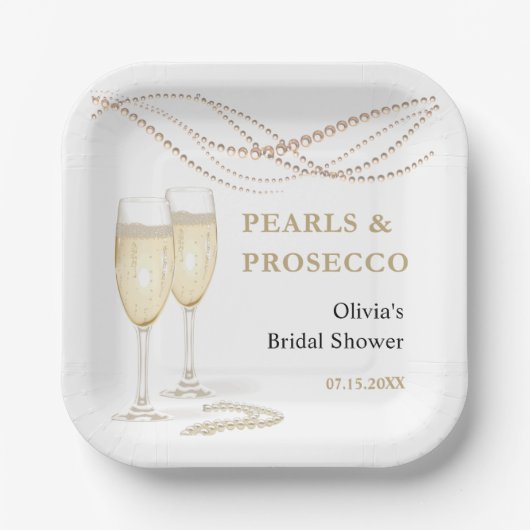 Gouden Elegante Parels en Prosecco Vrijgezellenfee Papieren Bordje (Voorkant)