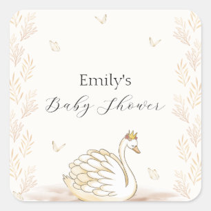Gouden Elegante Princess Swan Butterfly Baby showe Vierkante Sticker