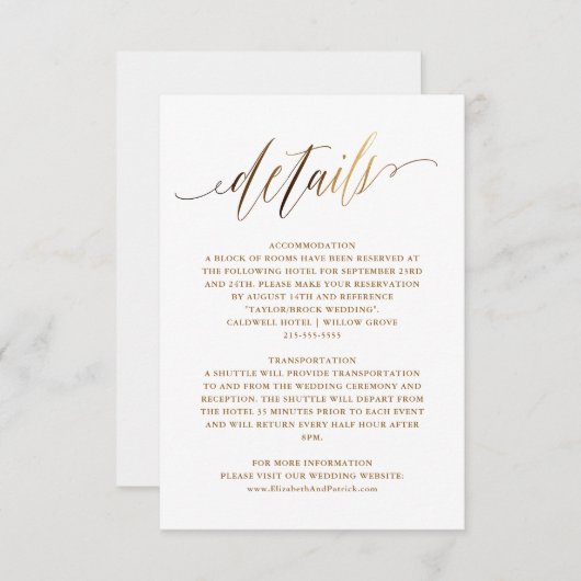 Gouden Elegante Script Typografie Uitnodiging (Voorkant / Achterkant)