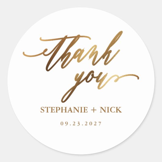 Gouden Elegante Script uitnodiging Klassieke Ronde Sticker (Voorkant)
