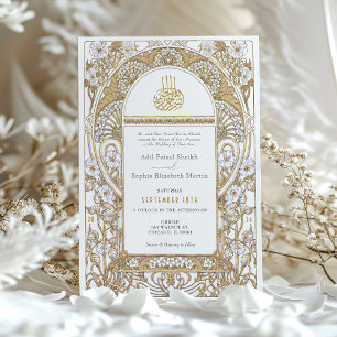 Gouden Elegantie Art Nouveau Moslim Bruiloft Kaart