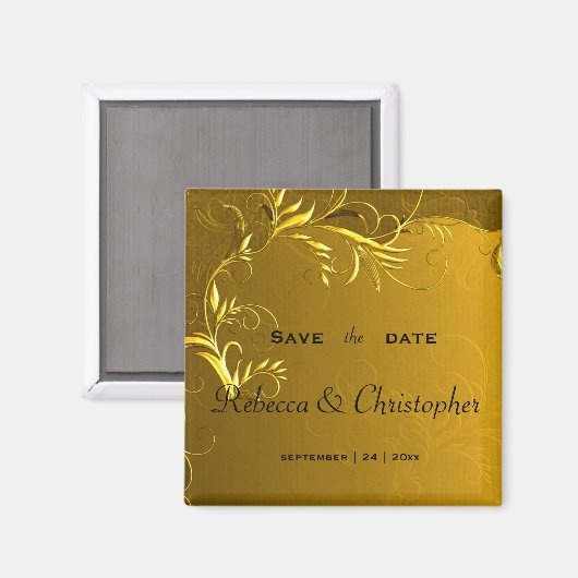 Gouden Elegantie Bruiloft Save the Date Magneet (Voorkant / Achterkant)