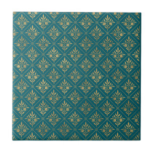 Gouden Elegantie – Donker Turquoise & Goud Botanis Tegeltje