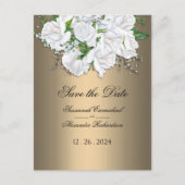 Gouden Elegantie en Wit Bruids Boeket Opslaan Datu Briefkaart (Voorkant)